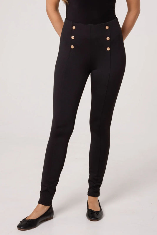 Black Skinny Gold Button Trousers