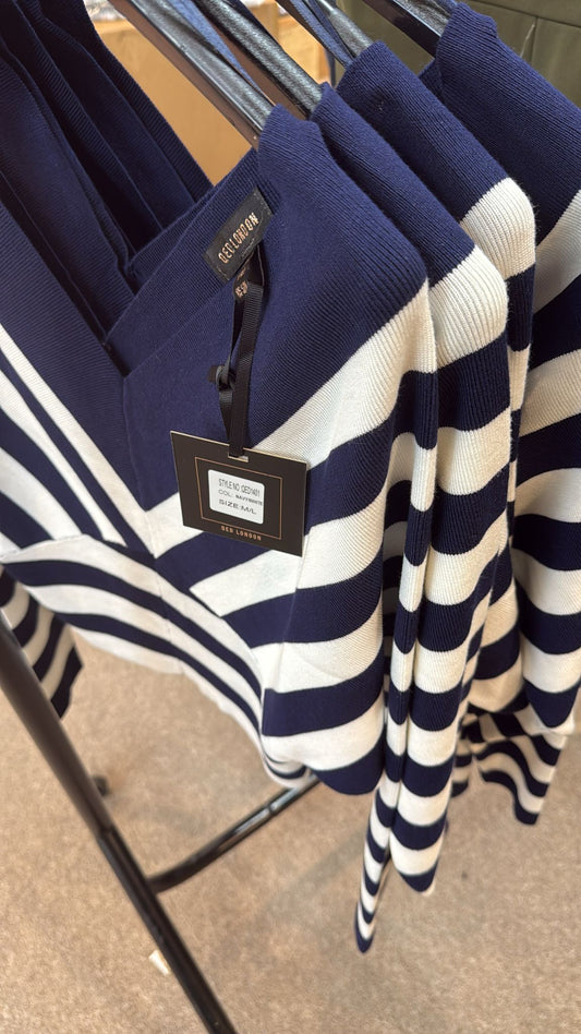 Navy Stripe V Neck Jumper