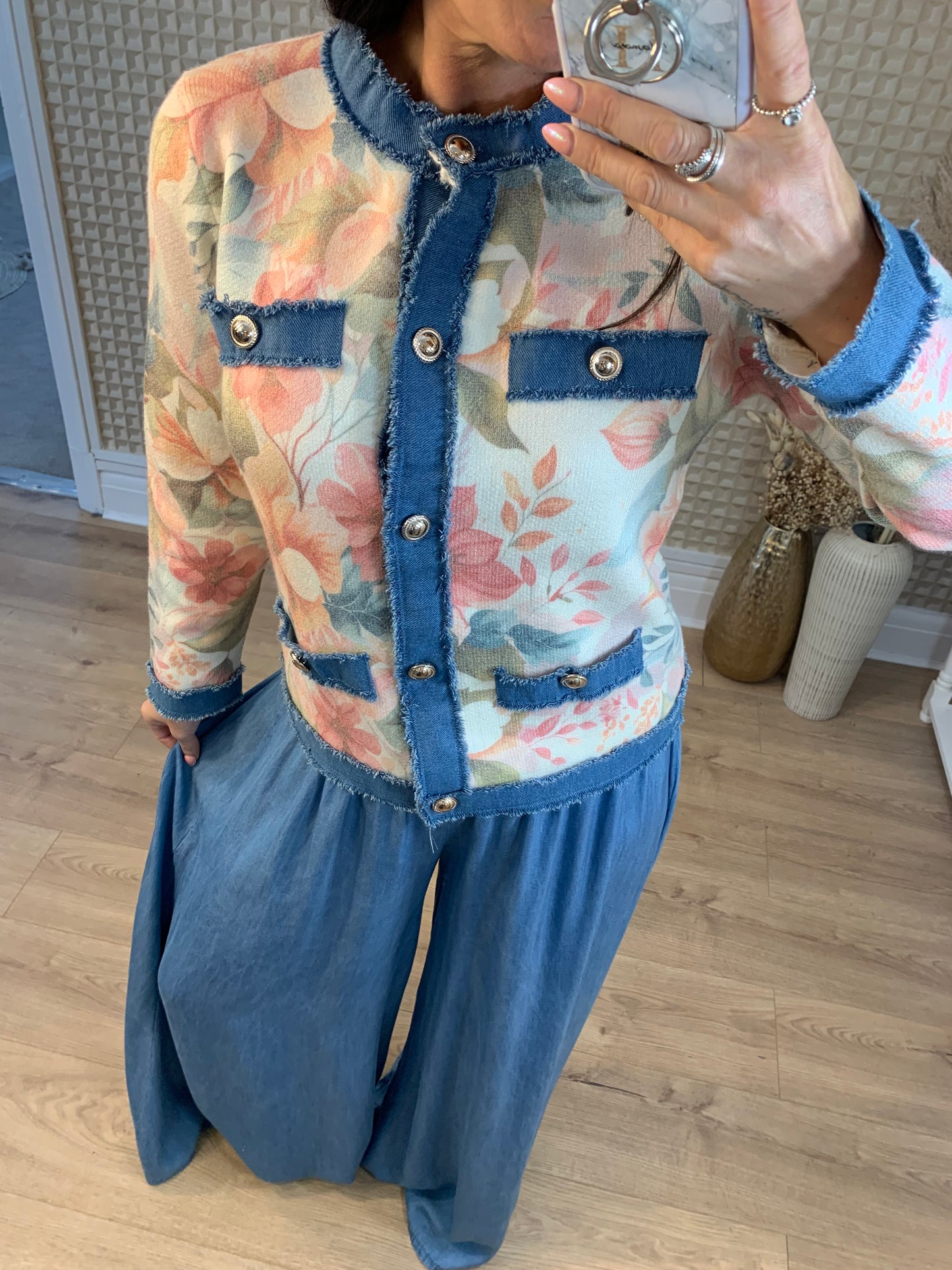 Flora Denim Cardigan