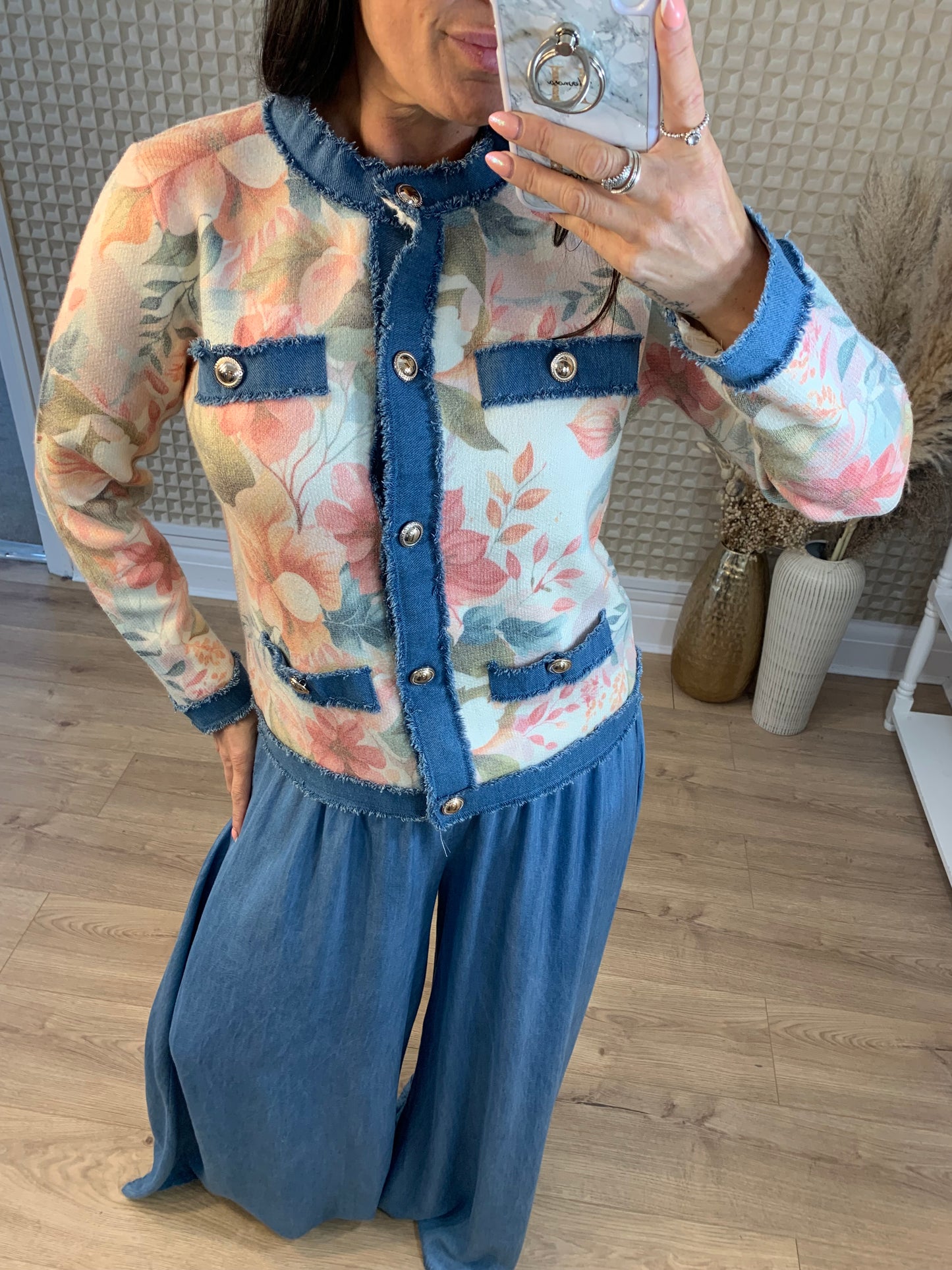 Flora Denim Cardigan