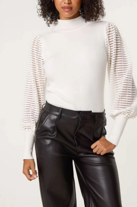 Winter White Mesh Sleeve Jumper