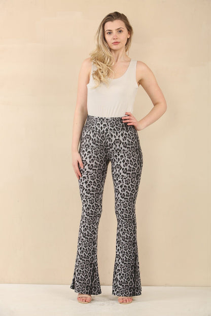 Leopard Soft Flared Leggings Grey