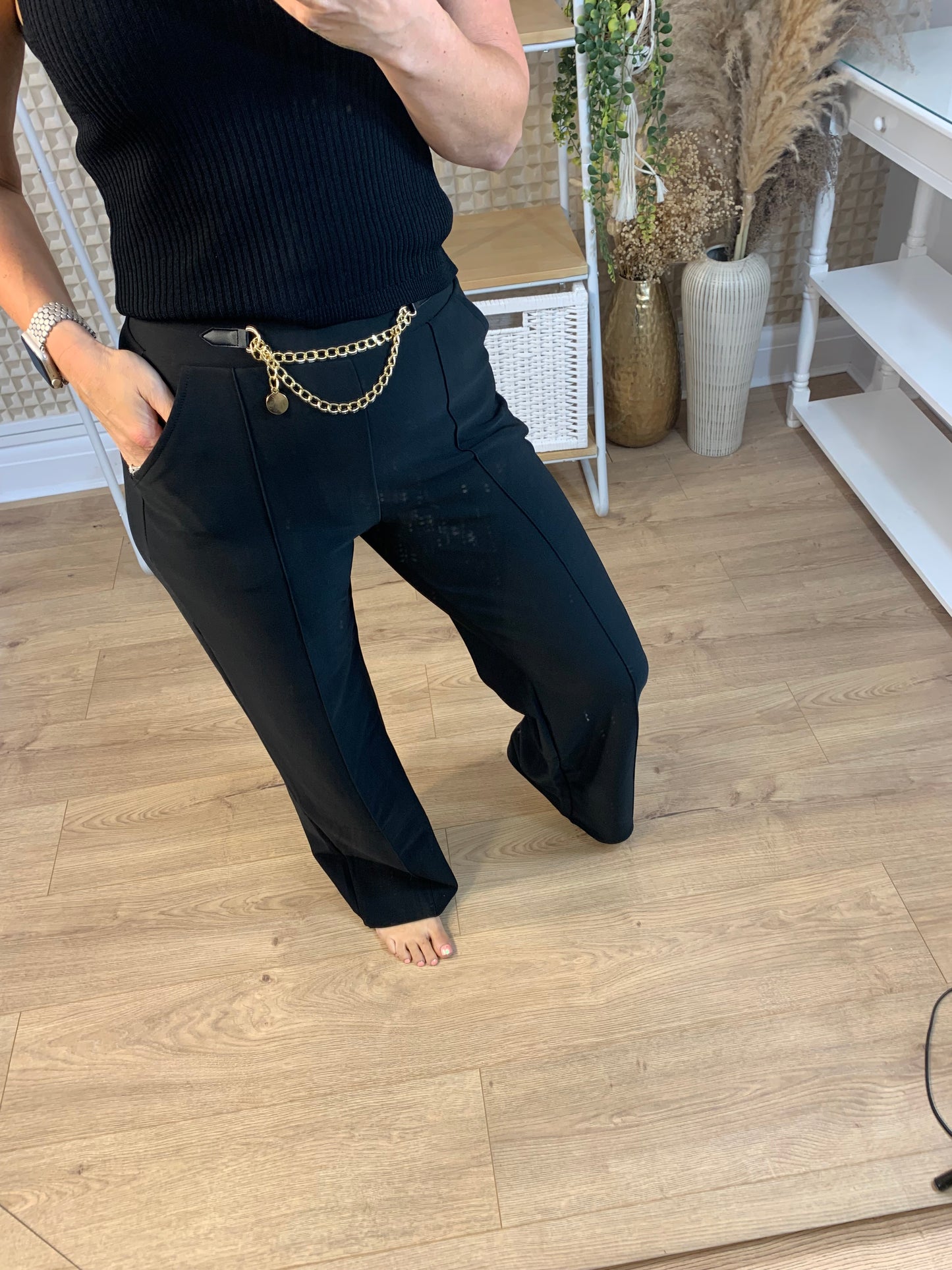 Black Chain Stretch Trousers