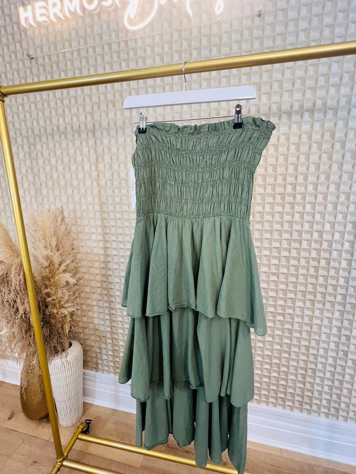 Khaki Bandeau Dress