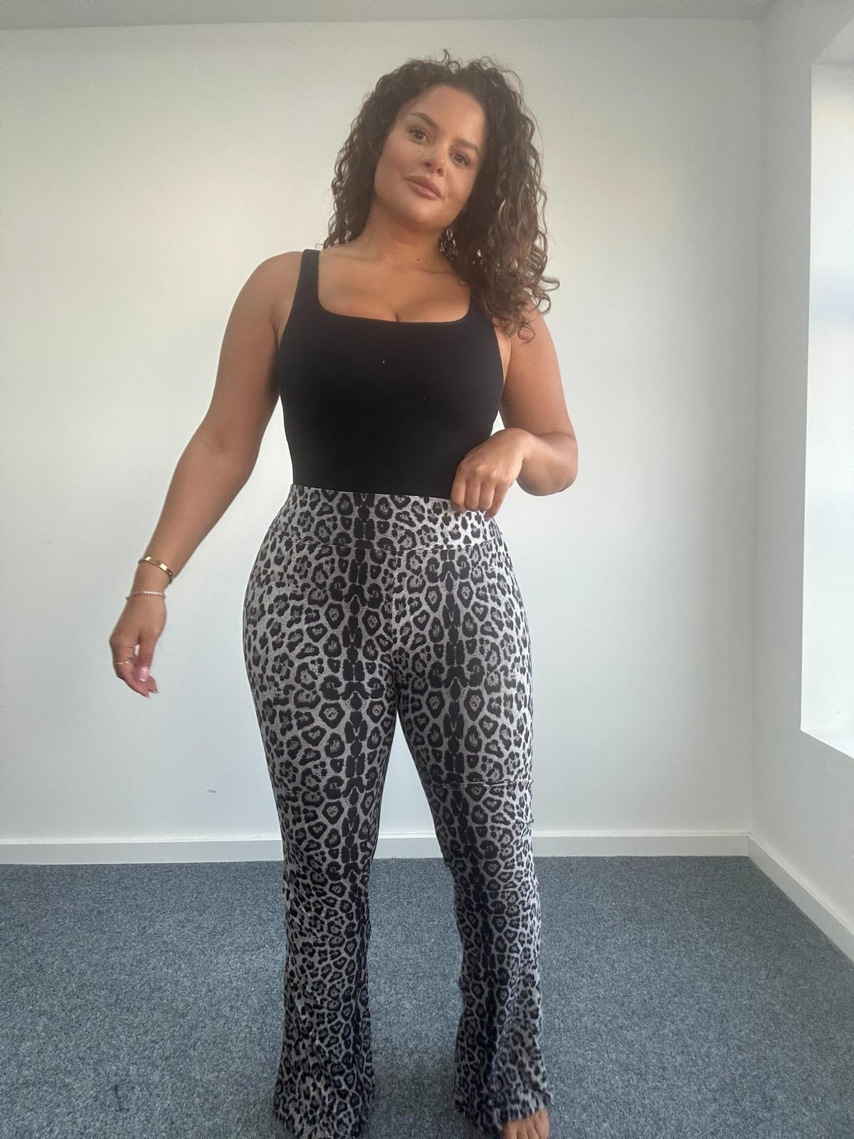 Leopard Soft Flared Leggings Grey