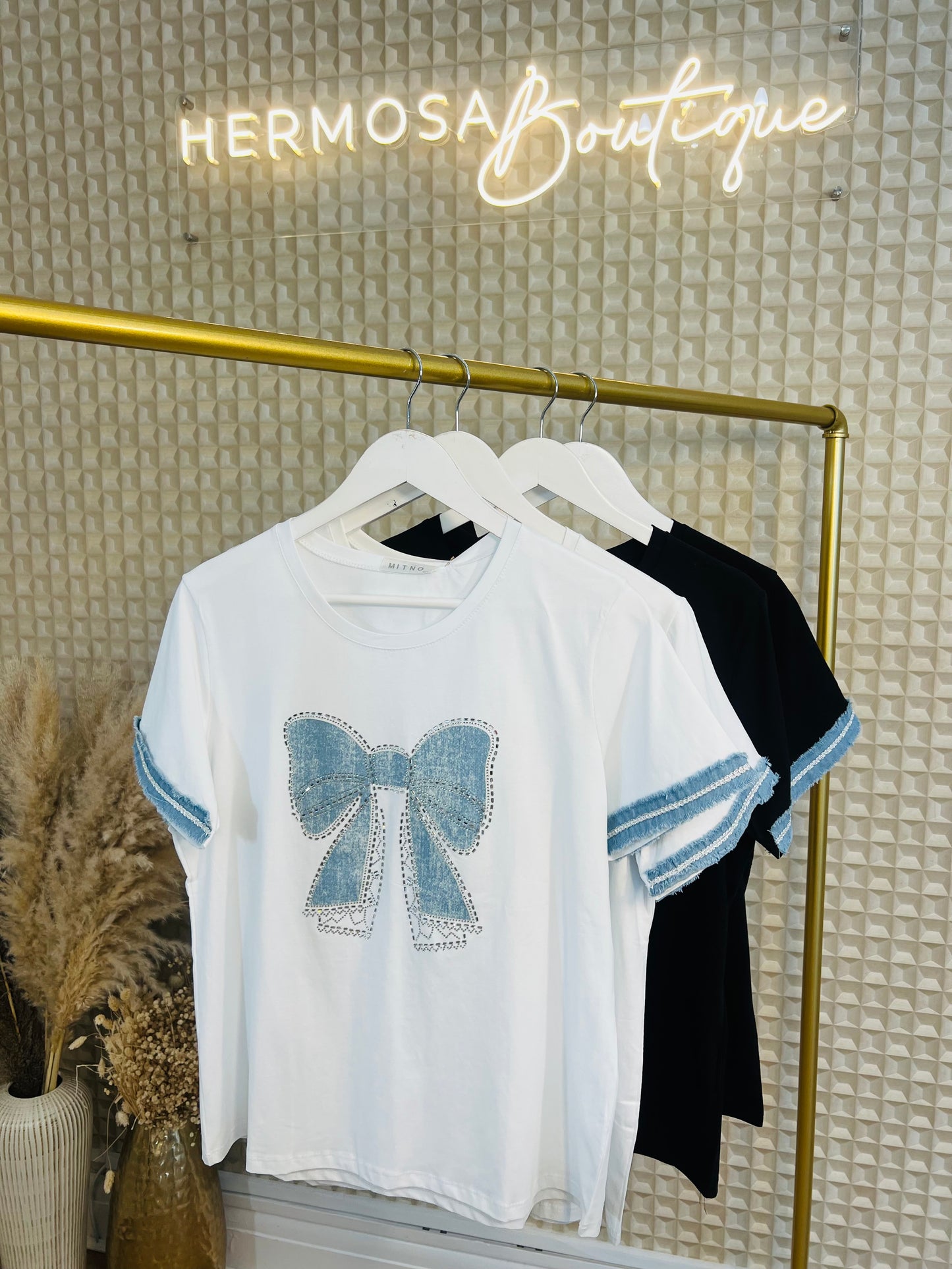 Black Denim Bow Tee
