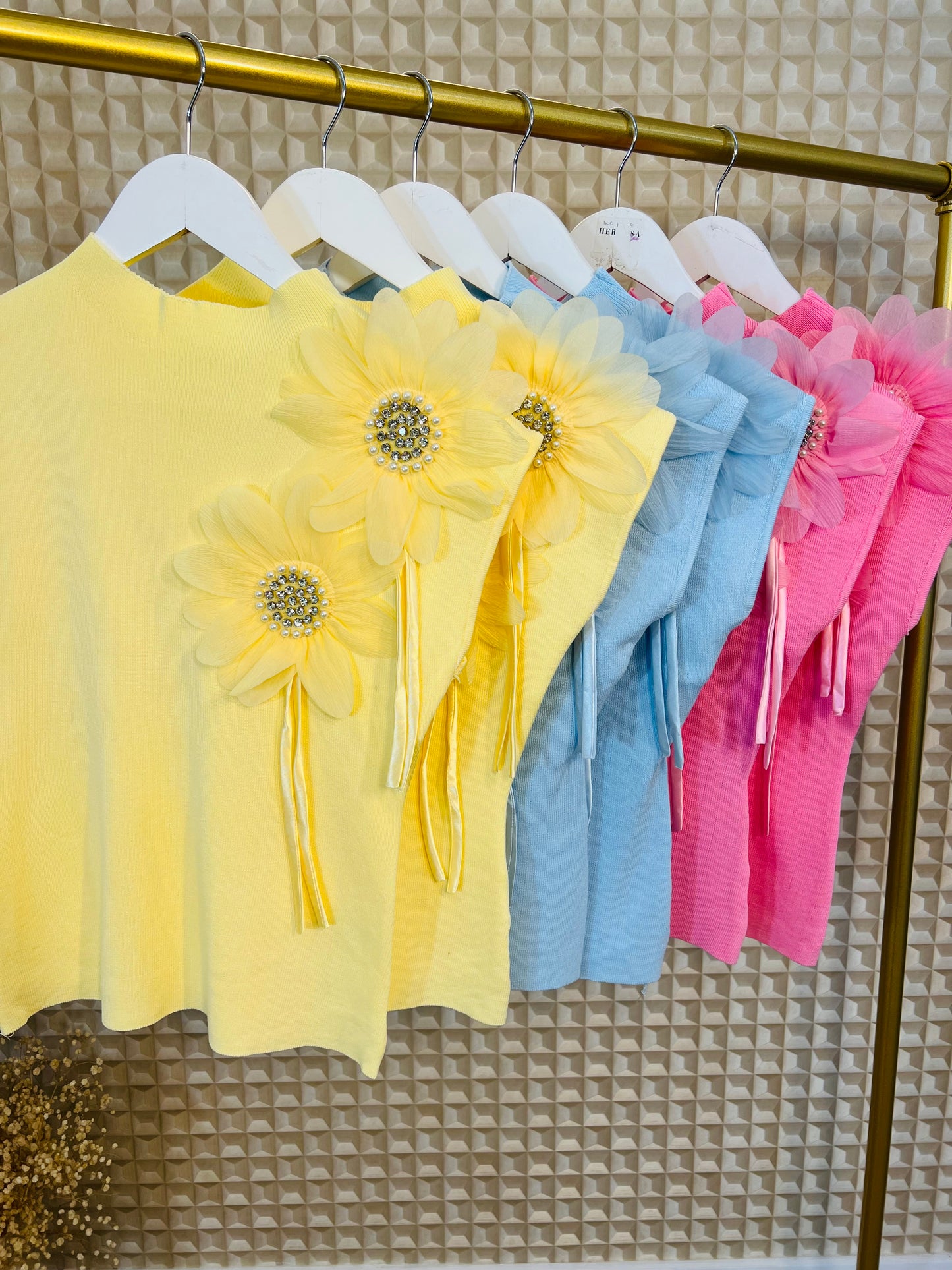 Blue Diamanté Flower Knit