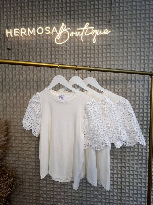 White Crochet Sleeve Tee