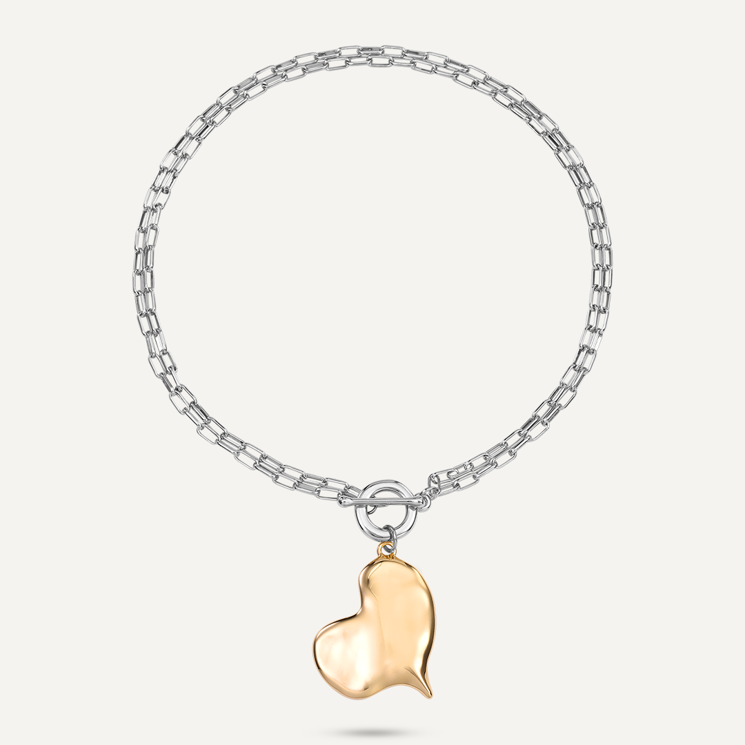 Silver& Gold heart T-Bar Necklace