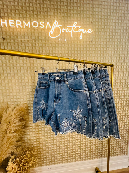 Palm Tree Denim Shorts