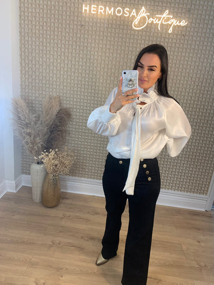 White Frill Satin Blouse