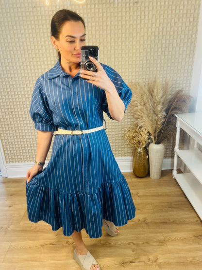 KM STRIPE BELTED DRESS
