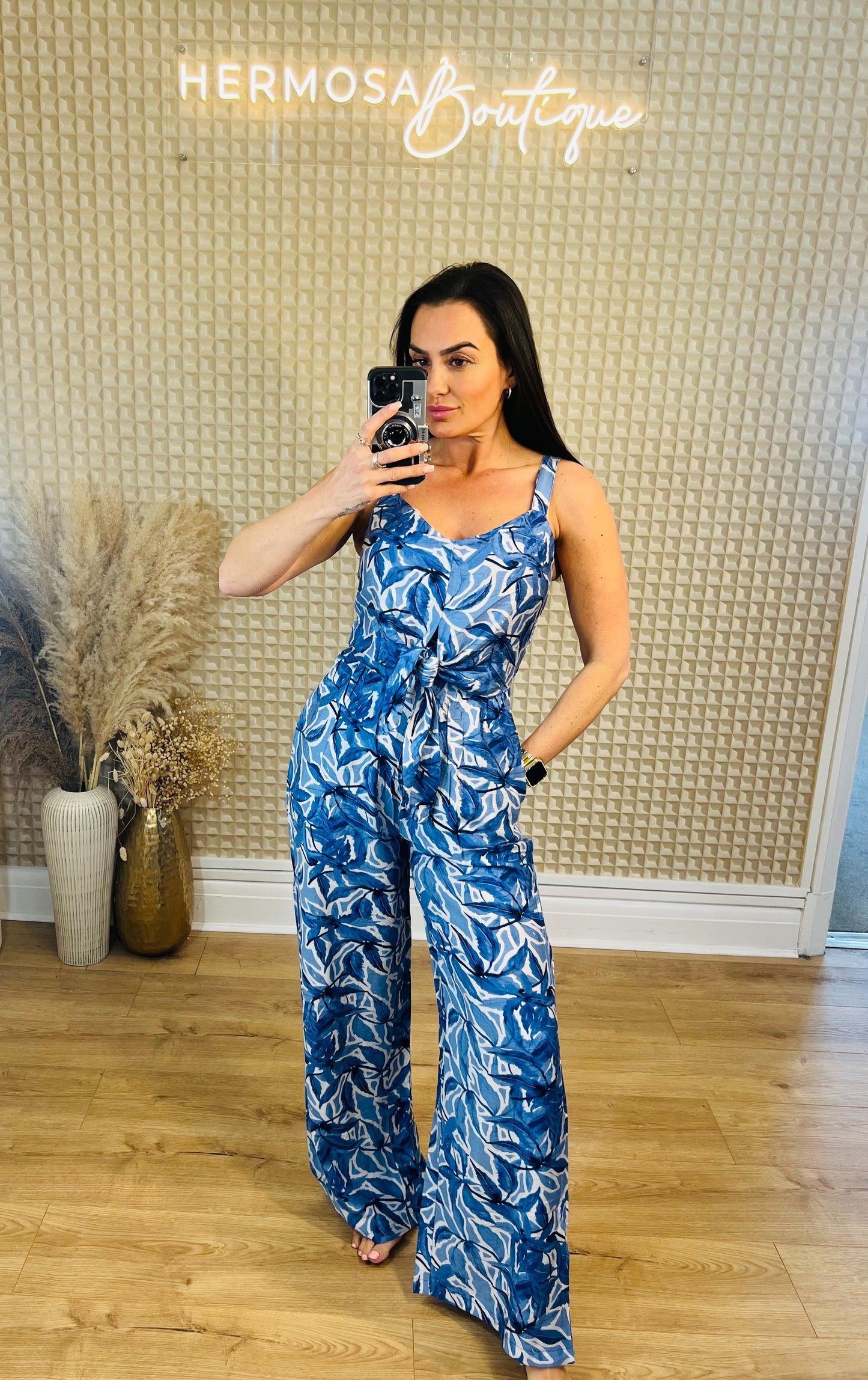 Blue Tie Front Jumpsuit