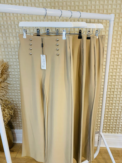 Yu & Me Beige Silver Button Pant