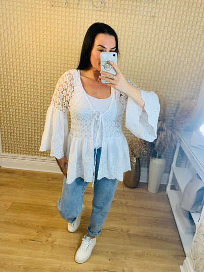 White Tie Front Top