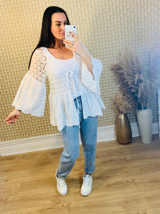 White Tie Front Top