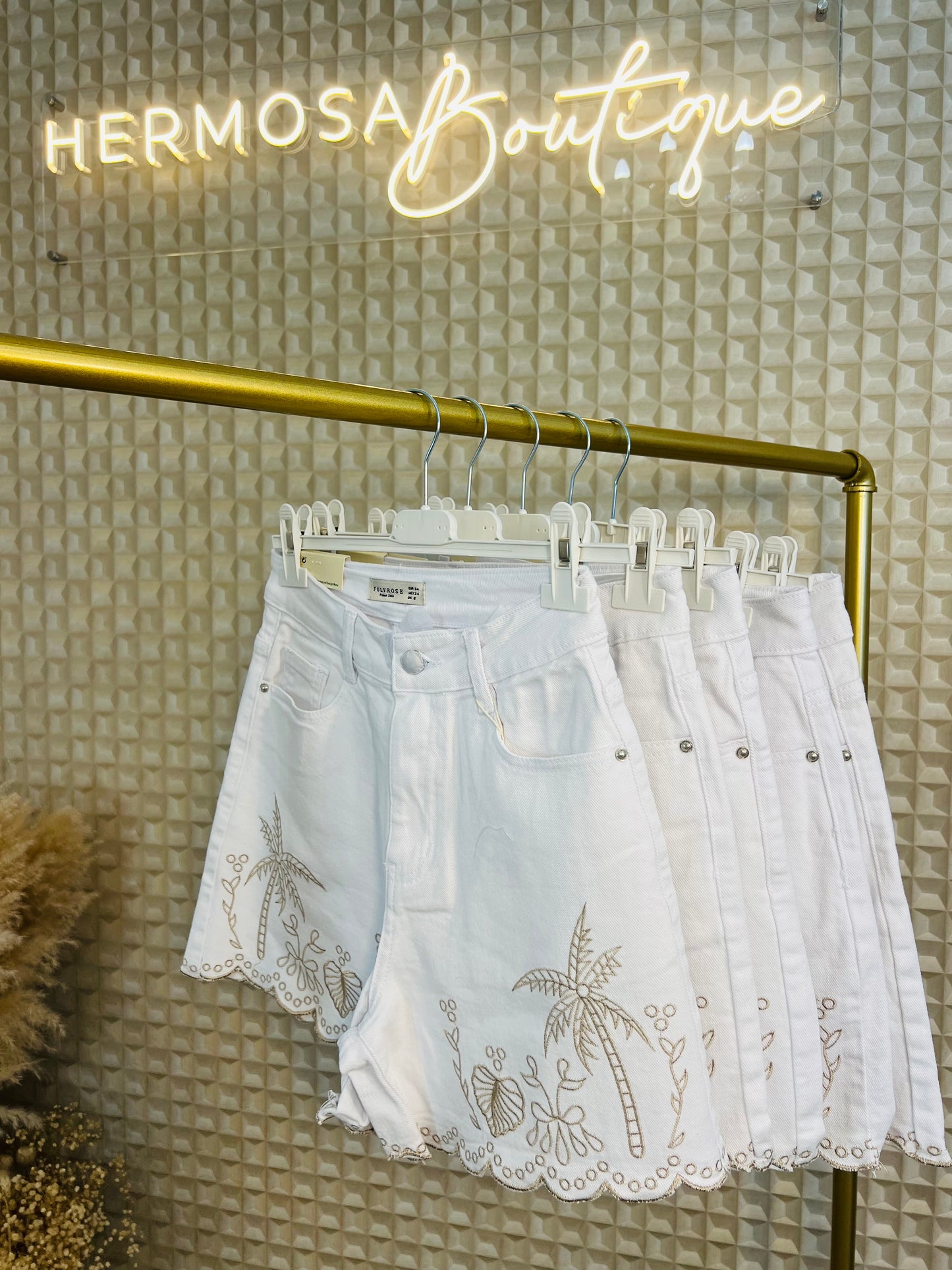 White Palm Tree Denim Shorts