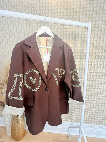 Brown Embellished LOVE Blazer