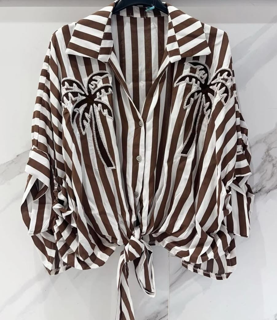Brown Stripe Palm Shirt