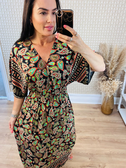 QED Black Paisley Midi Dress