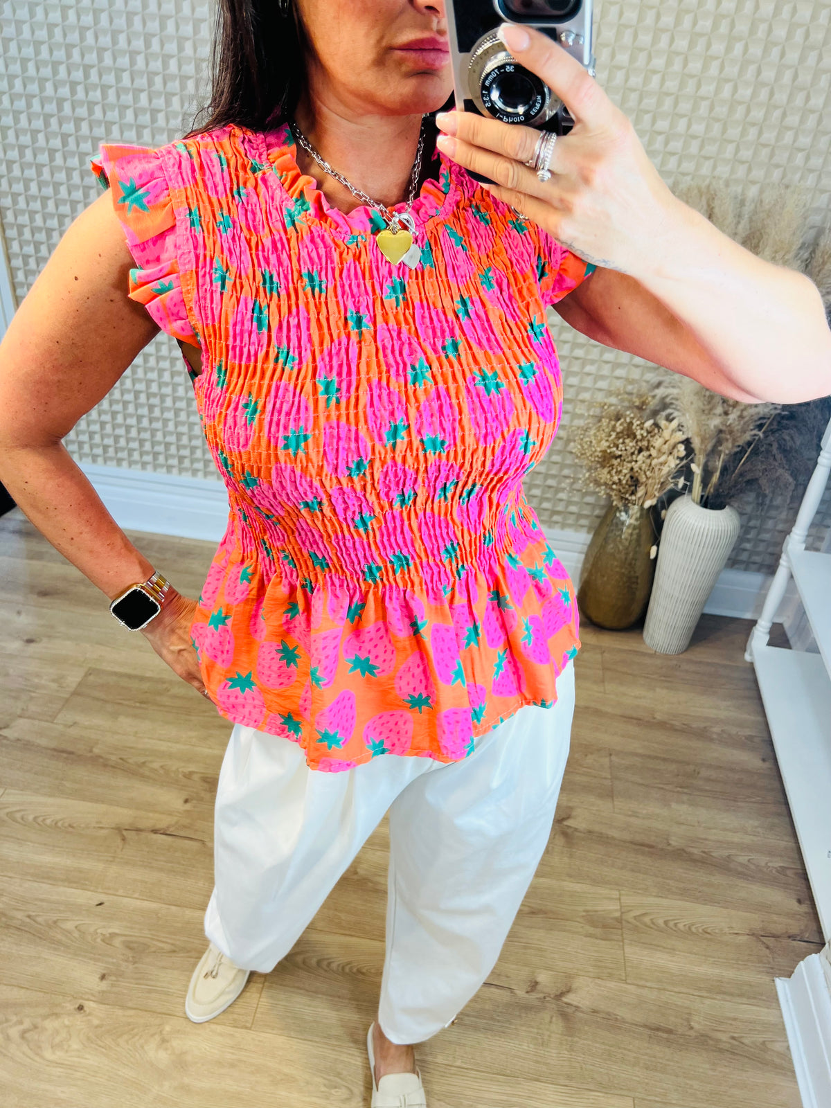 Pattern Shirred Top