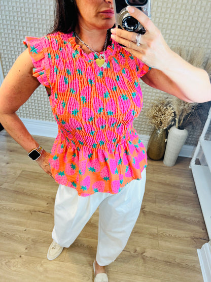 Pattern Shirred Top