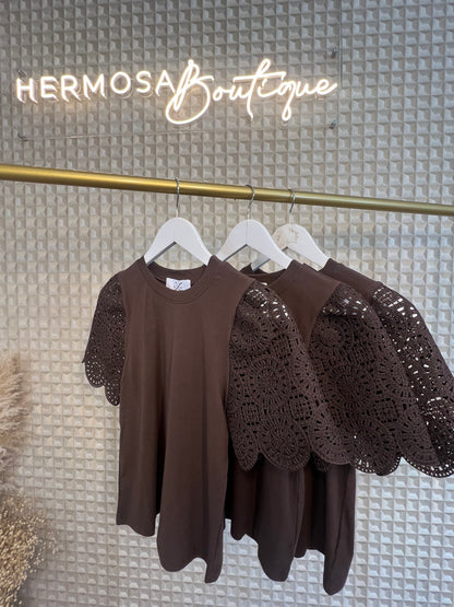 Brown Crochet Sleeve Tee
