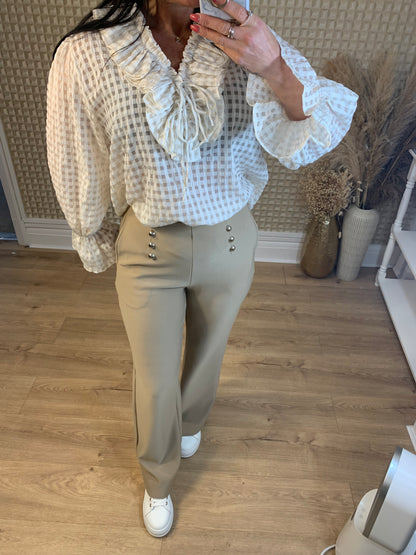 Yu & Me Beige Silver Button Pant