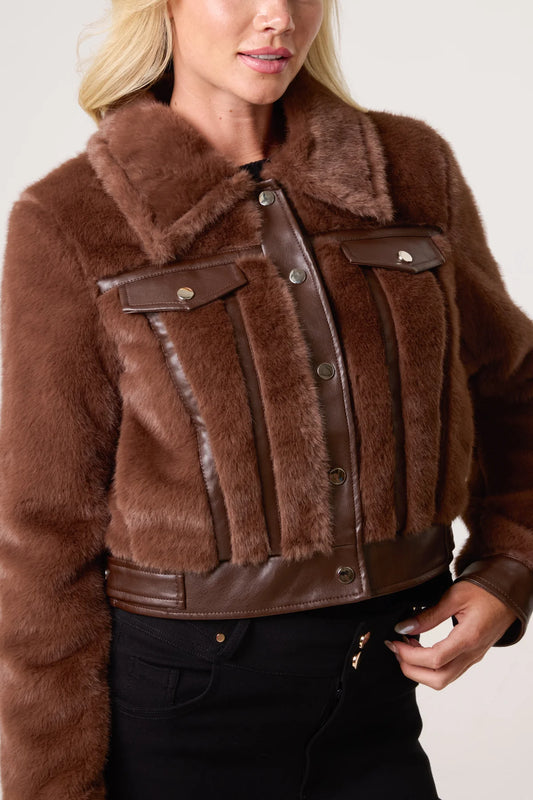 Brown Fur PU Jacket