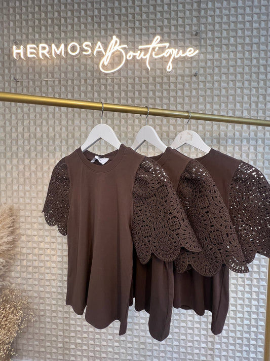 Brown Crochet Sleeve Tee
