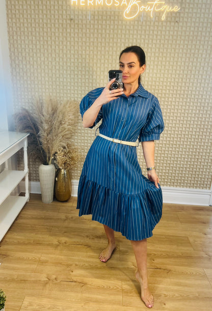 KM STRIPE BELTED DRESS