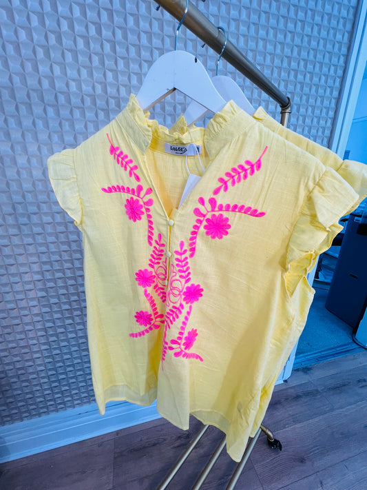 Yellow Pink Emma Frill Top