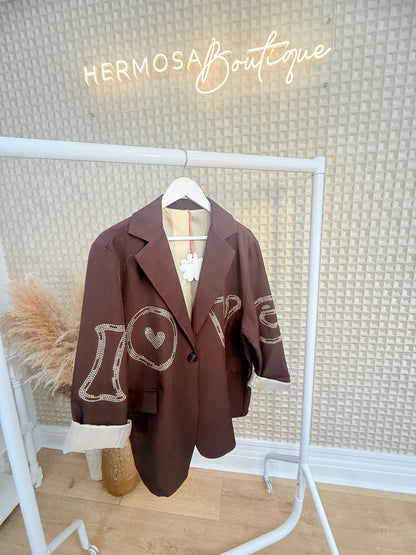 Brown Embellished LOVE Blazer