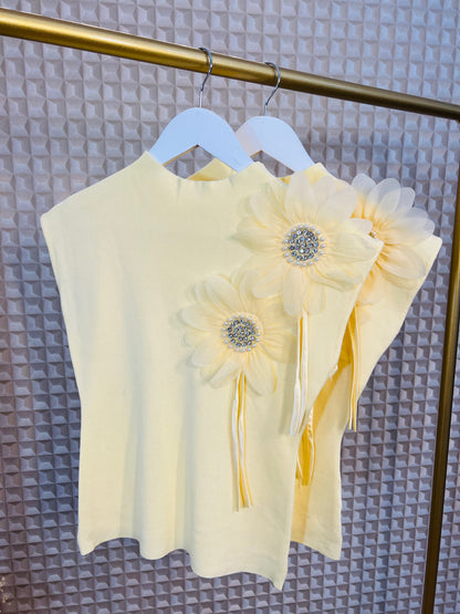 Yellow Diamanté Flower Knit