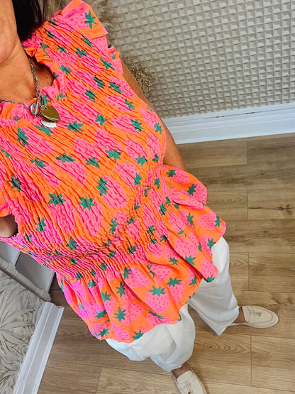 Pattern Shirred Top