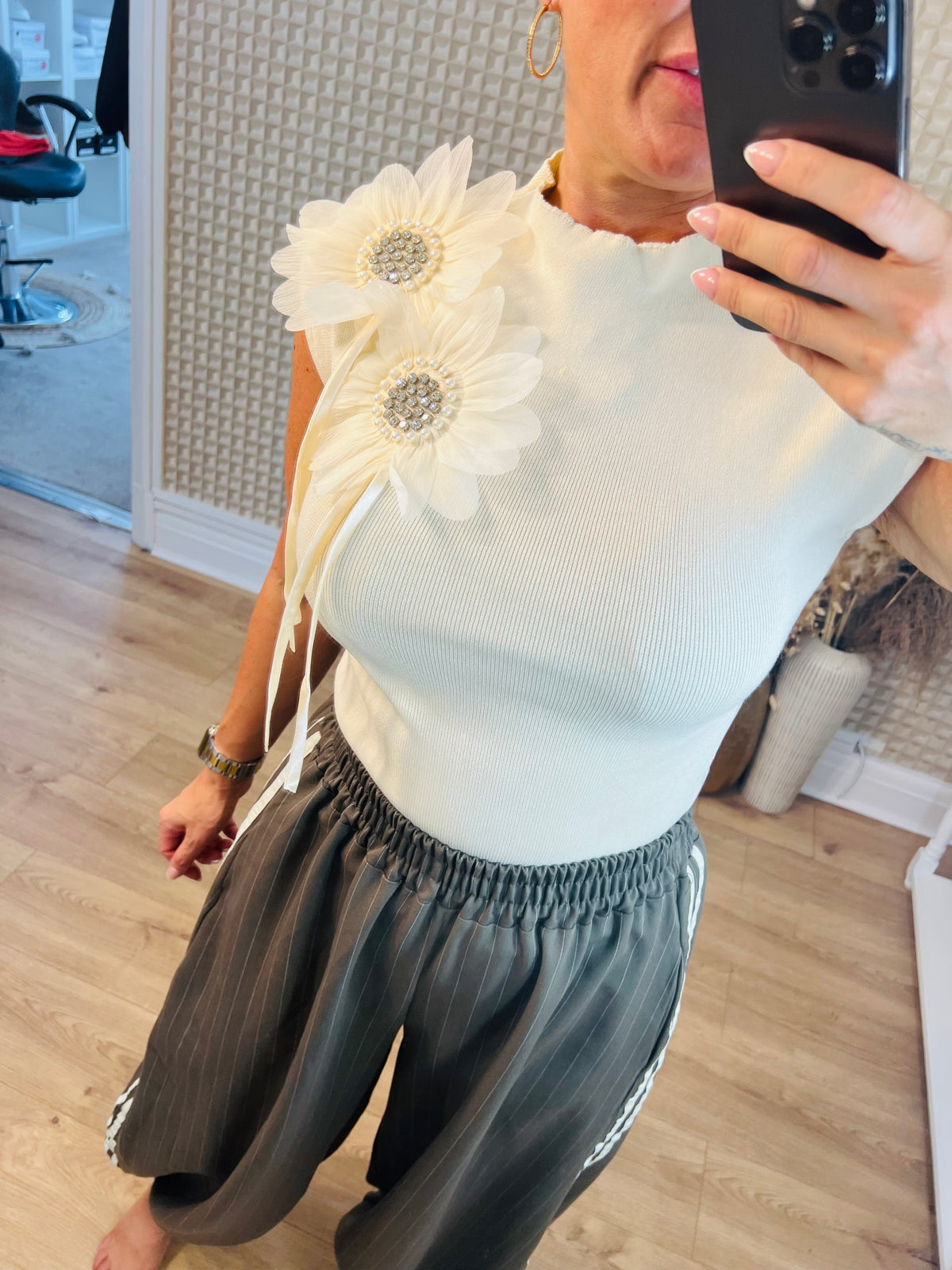 Cream Diamanté Flower Knit