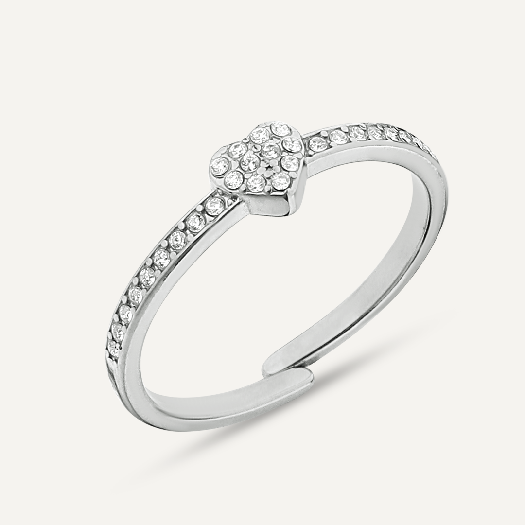 Silver heart ring -diamonds
