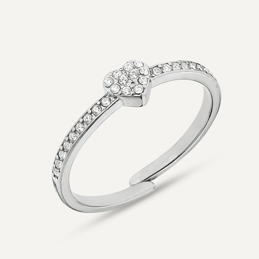 Silver heart ring -diamonds