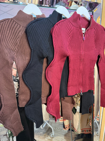 Giorgia Ribbed Zip Cardigan