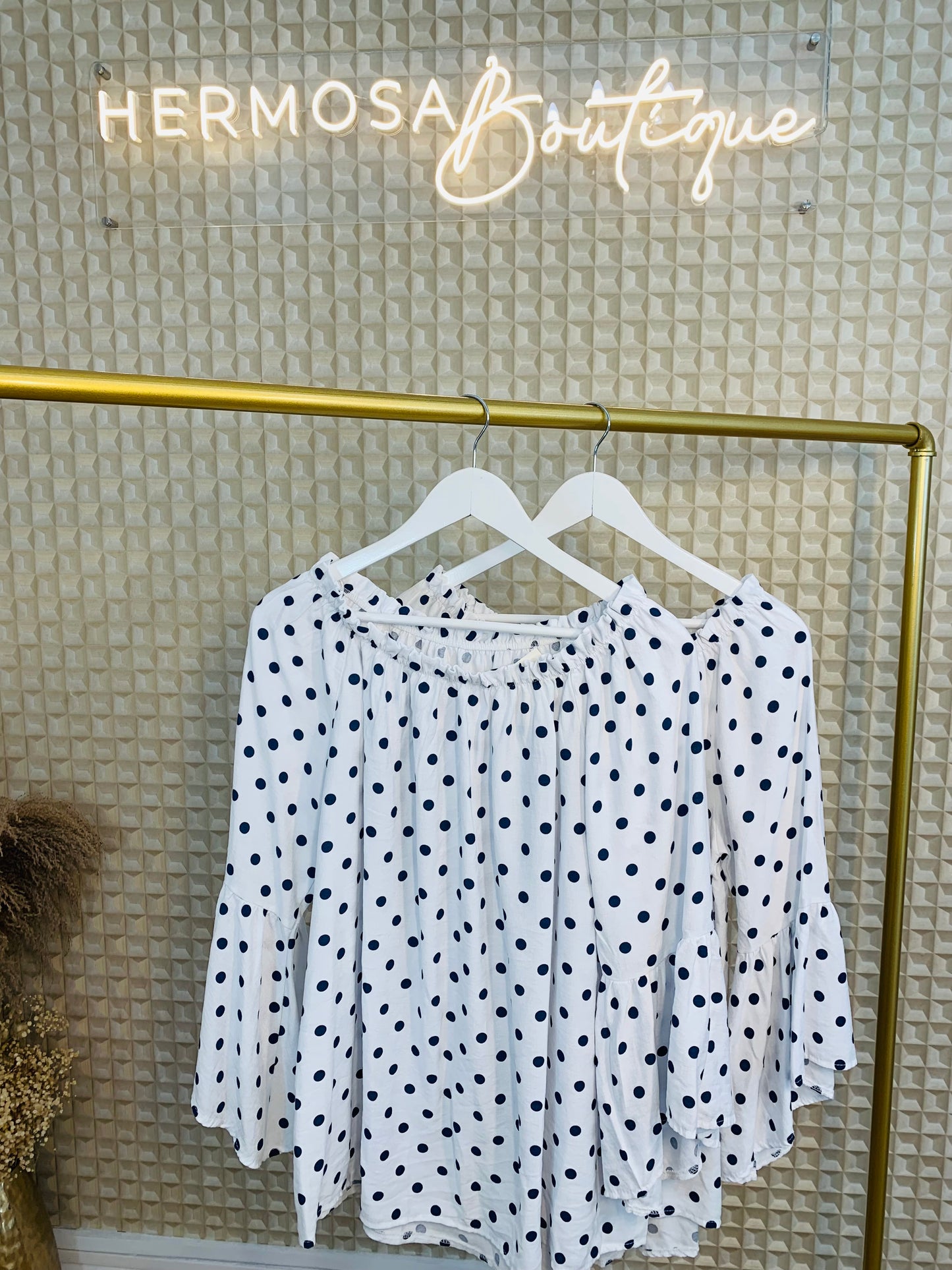 Navy Spot Bardot Top