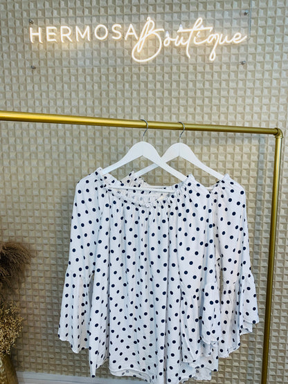 Navy Spot Bardot Top
