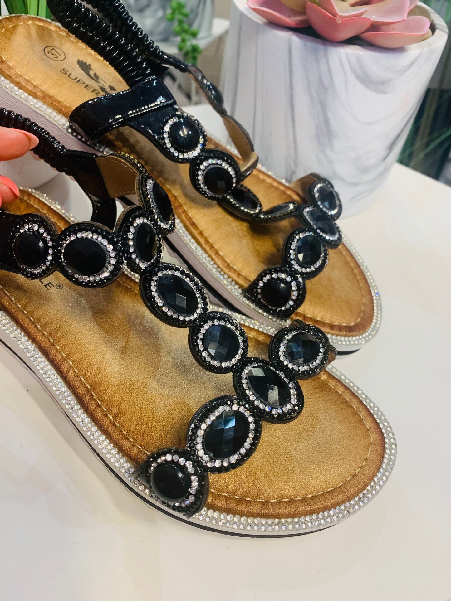 Black Jewelled Sandal