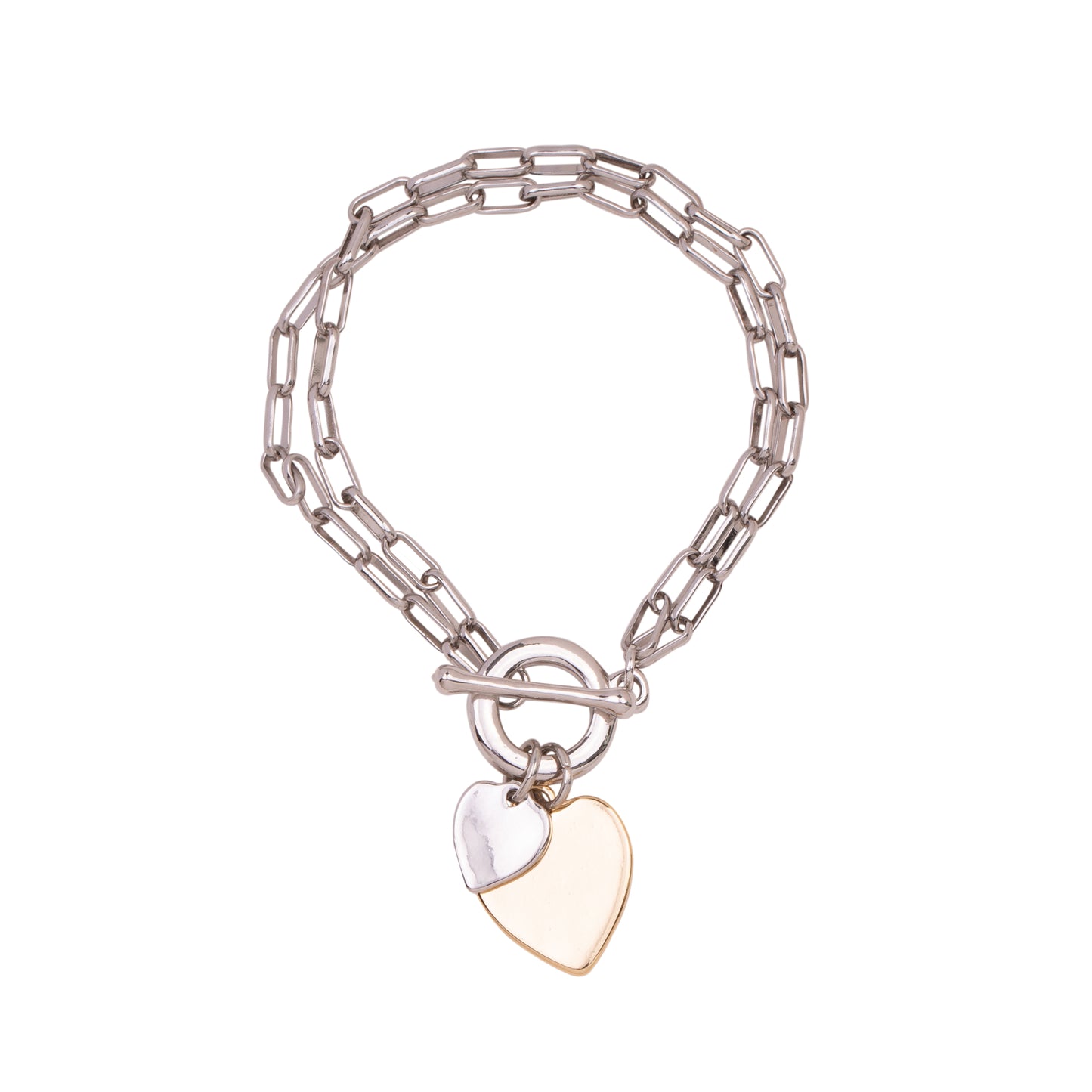 Gold & Silver Heart T-Bar Bracelet