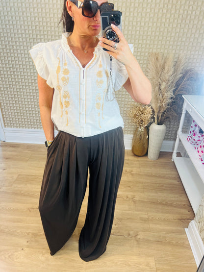 Brown Soft Pleat Palazzo