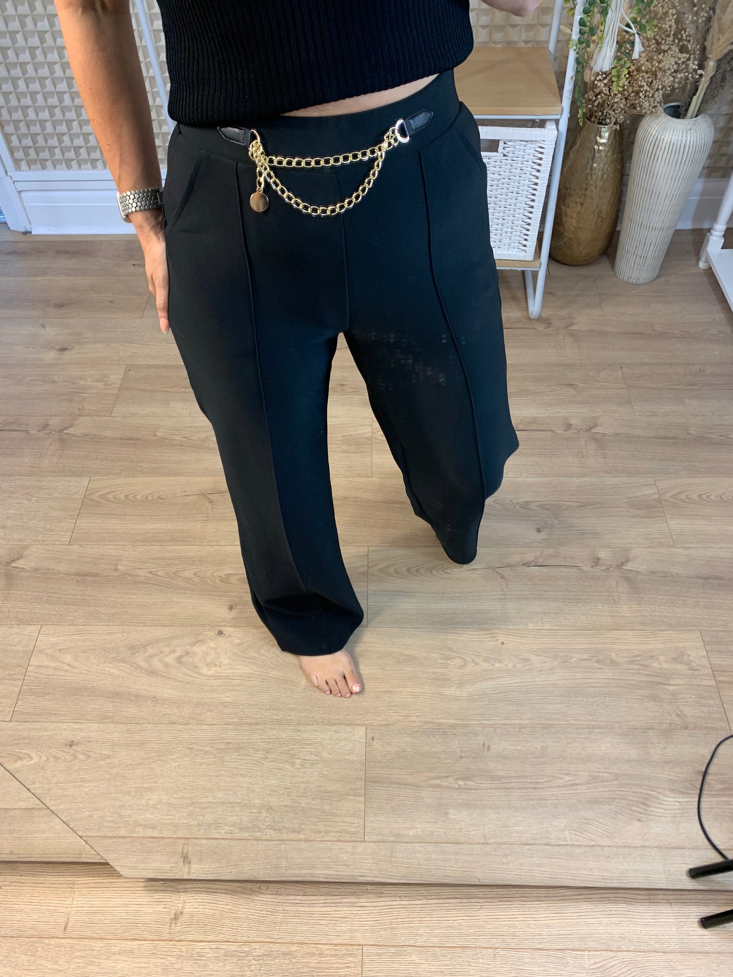 Black Chain Stretch Trousers