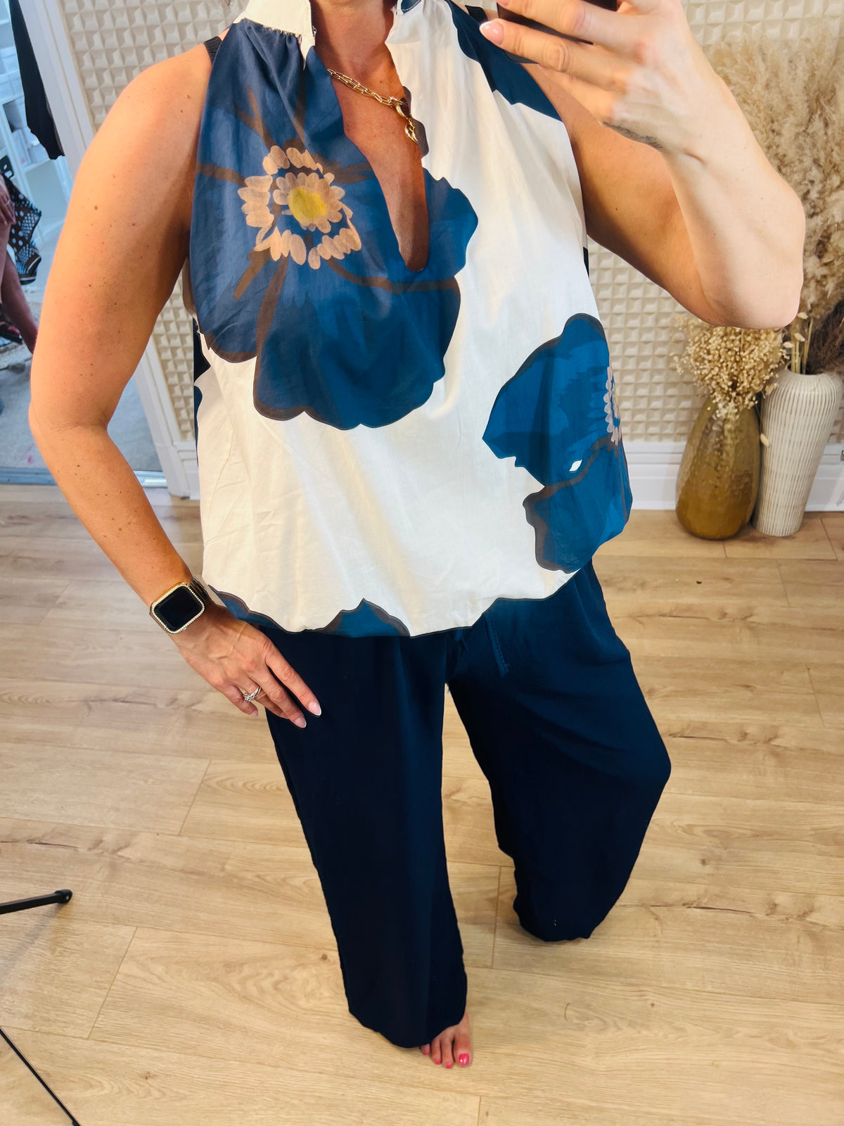 Flower Puff Hem Blouse