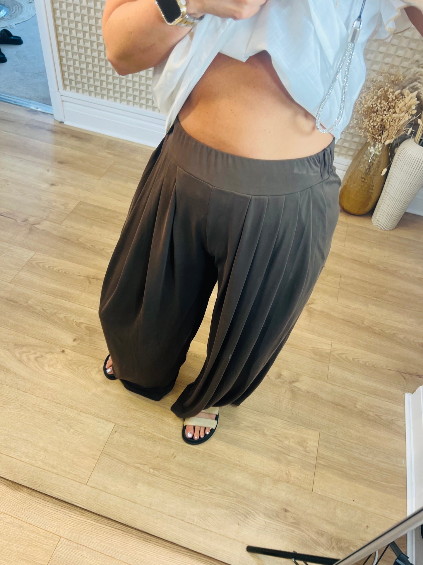 Brown Soft Pleat Palazzo