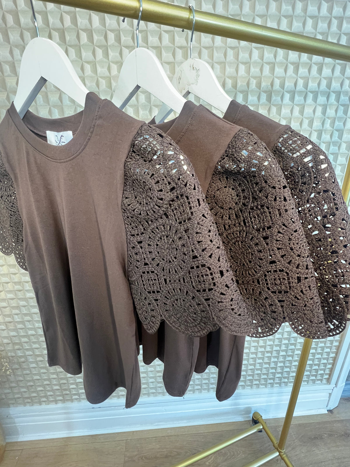 Brown Crochet Sleeve Tee