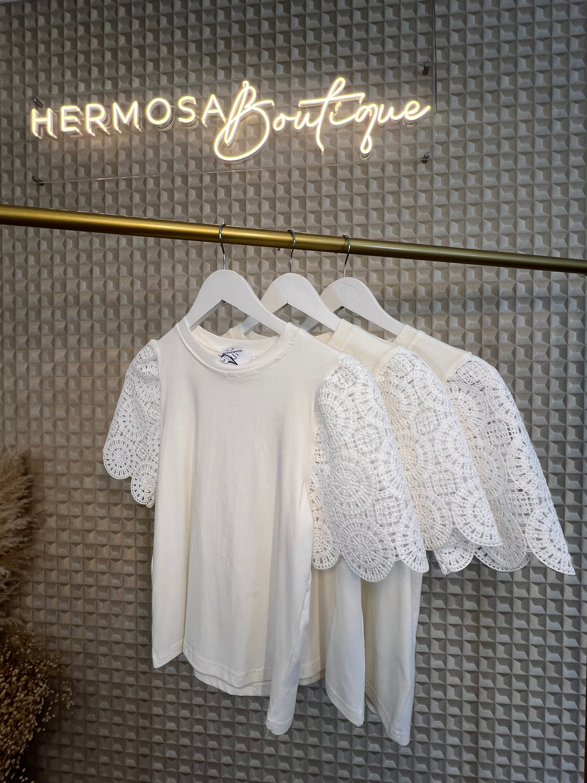 White Crochet Sleeve Tee