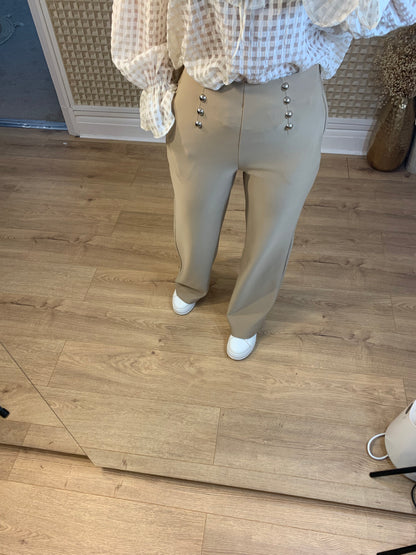 Yu & Me Beige Silver Button Pant